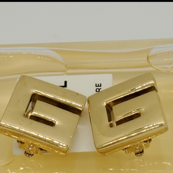 Vintage Givenchy Large G Signed Clip On Earrings